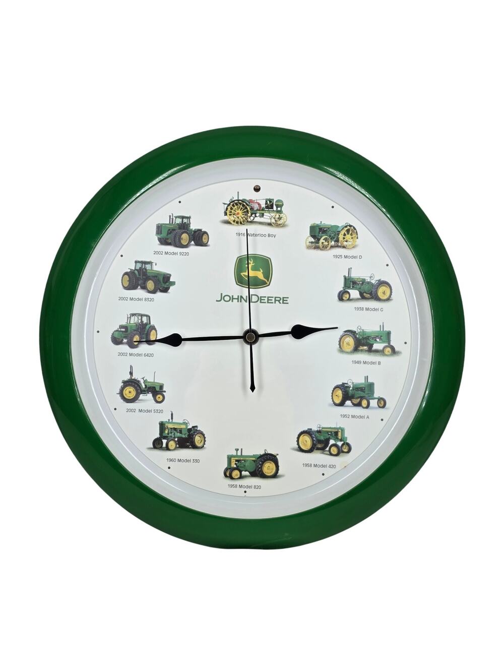 JOHN DEERE GREEN TRACTOR MODEL HOURLY SOUND WALL CLOCK – 12" – WORKS GREAT